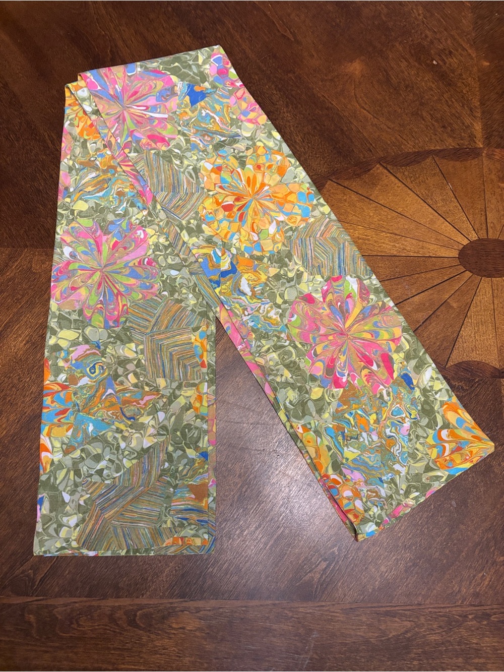 80” Floral Multicolor 70’s-style Scarf - Olive Background